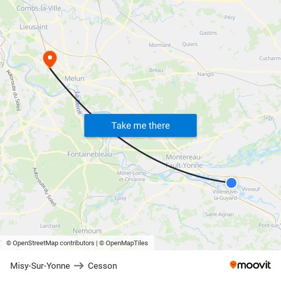 Misy-Sur-Yonne to Cesson map