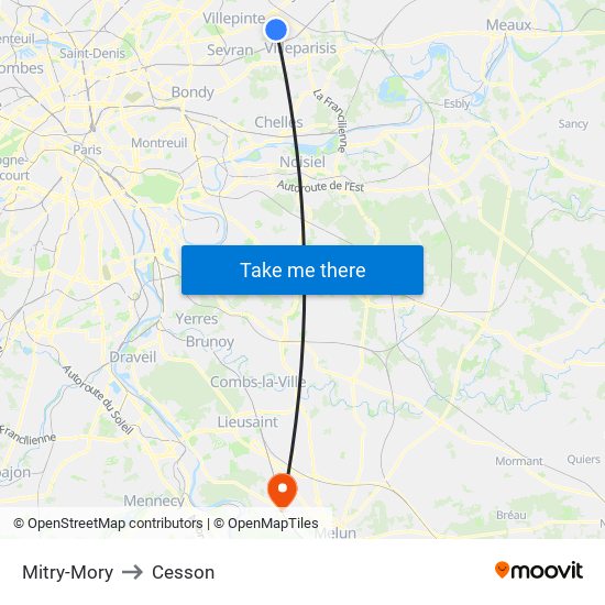 Mitry-Mory to Cesson map