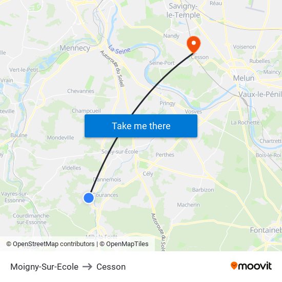 Moigny-Sur-Ecole to Cesson map