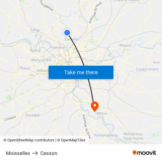 Moisselles to Cesson map