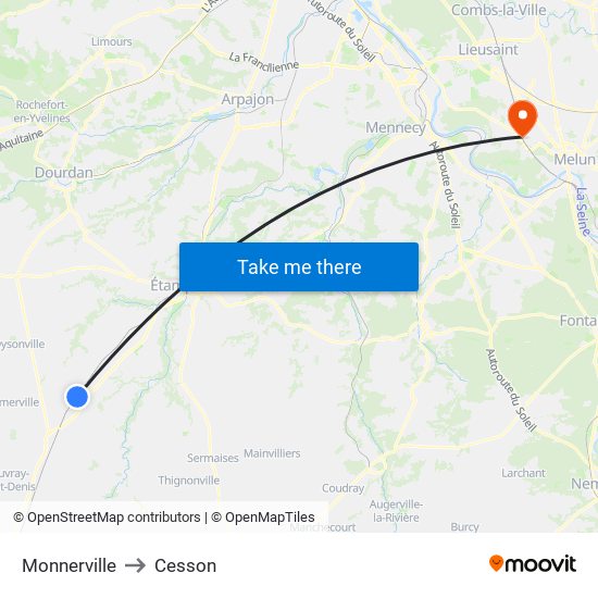 Monnerville to Cesson map