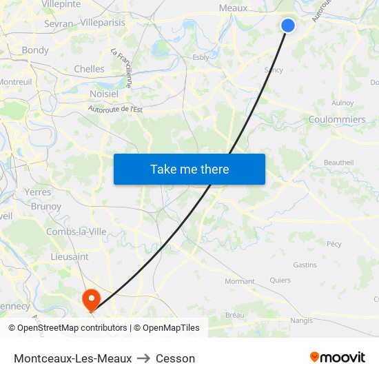 Montceaux-Les-Meaux to Cesson map