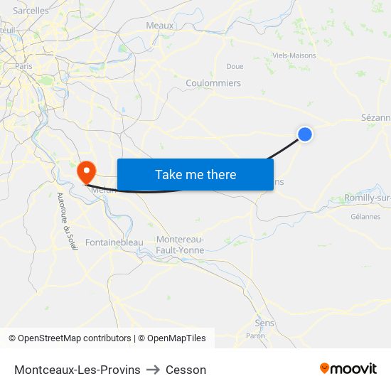 Montceaux-Les-Provins to Cesson map