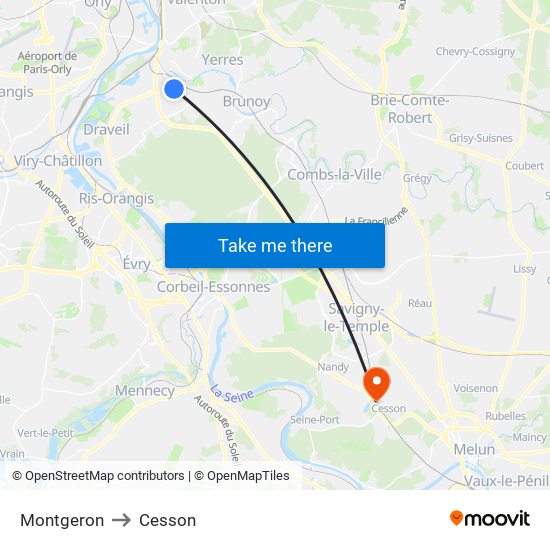 Montgeron to Cesson map