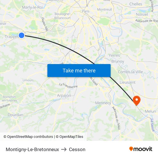 Montigny-Le-Bretonneux to Cesson map