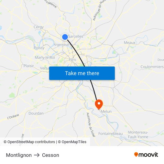 Montlignon to Cesson map