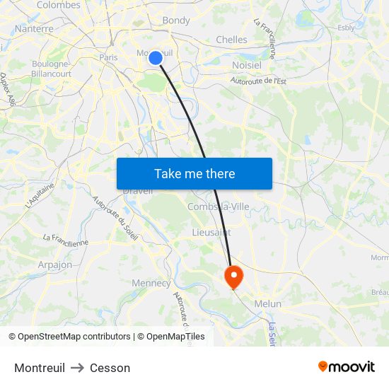 Montreuil to Cesson map