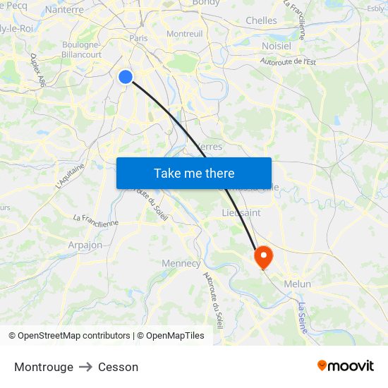 Montrouge to Cesson map