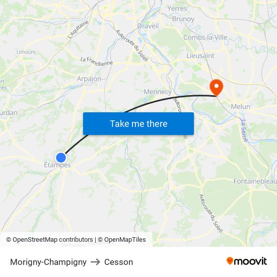 Morigny-Champigny to Cesson map