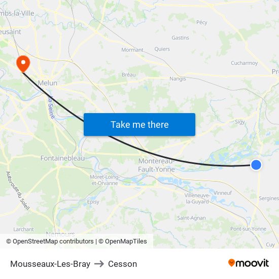 Mousseaux-Les-Bray to Cesson map