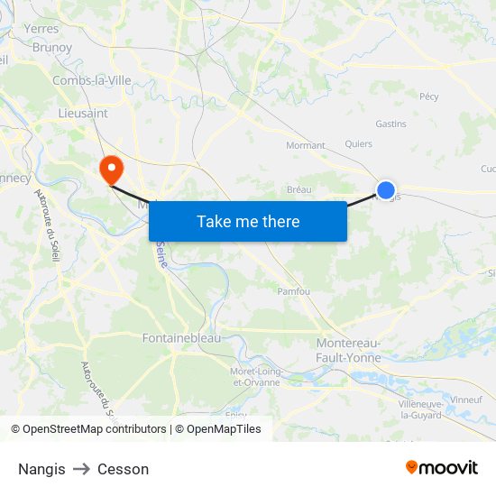 Nangis to Cesson map