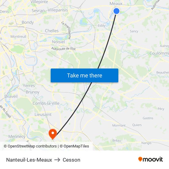 Nanteuil-Les-Meaux to Cesson map