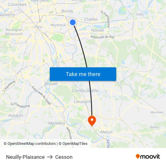 Neuilly-Plaisance to Cesson map