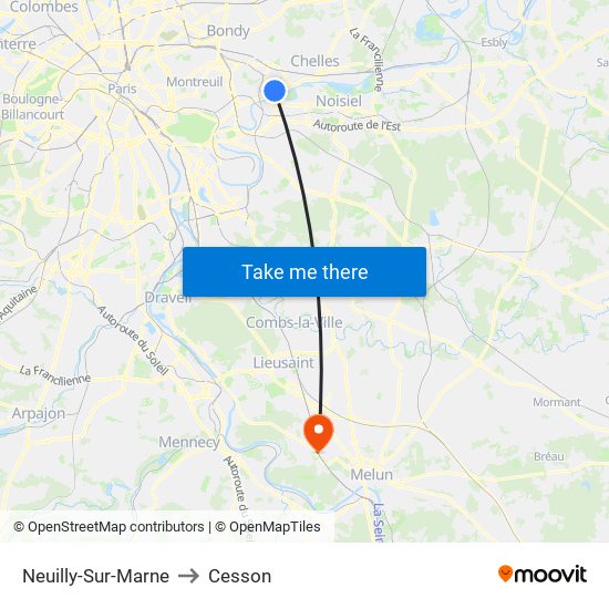 Neuilly-Sur-Marne to Cesson map