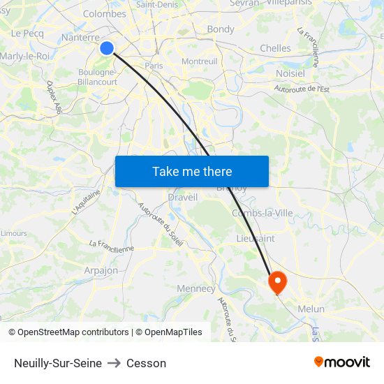 Neuilly-Sur-Seine to Cesson map