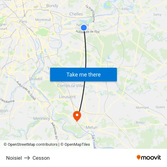 Noisiel to Cesson map