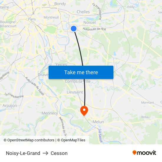 Noisy-Le-Grand to Cesson map