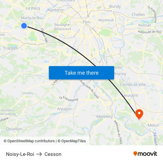 Noisy-Le-Roi to Cesson map