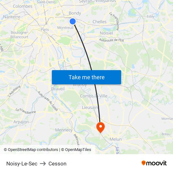 Noisy-Le-Sec to Cesson map