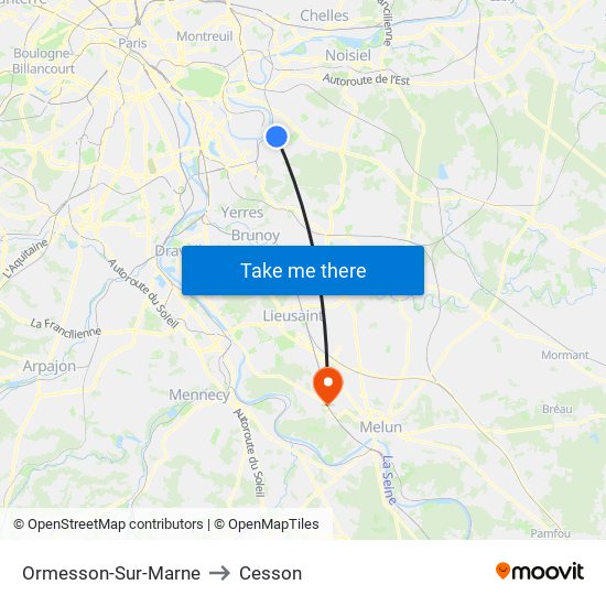 Ormesson-Sur-Marne to Cesson map
