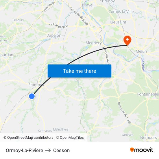 Ormoy-La-Riviere to Cesson map