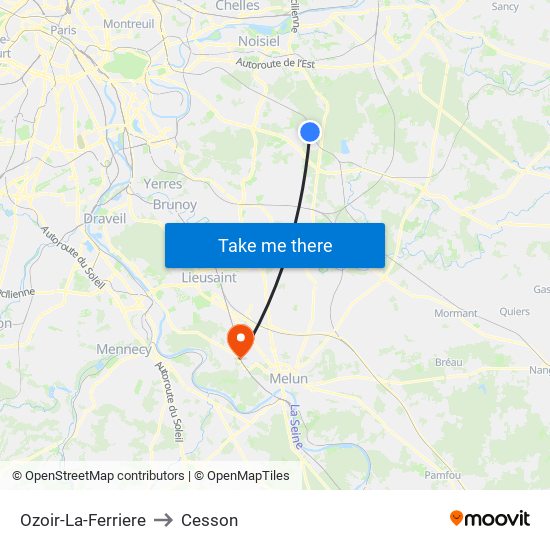 Ozoir-La-Ferriere to Cesson map