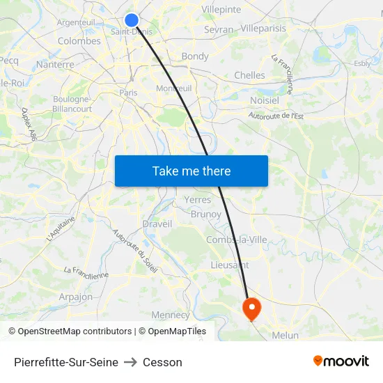 Pierrefitte-Sur-Seine to Cesson map