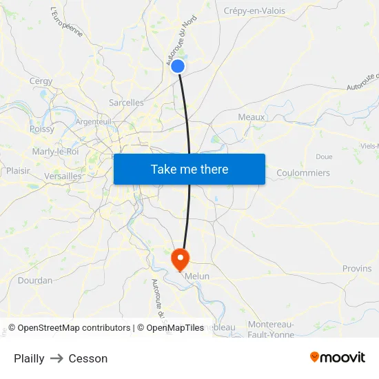 Plailly to Cesson map