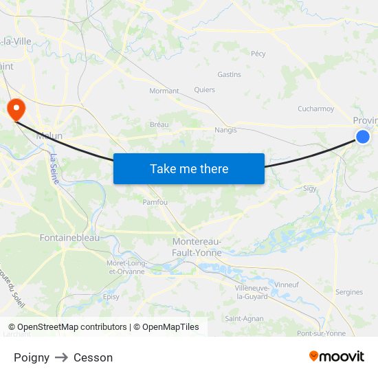 Poigny to Cesson map