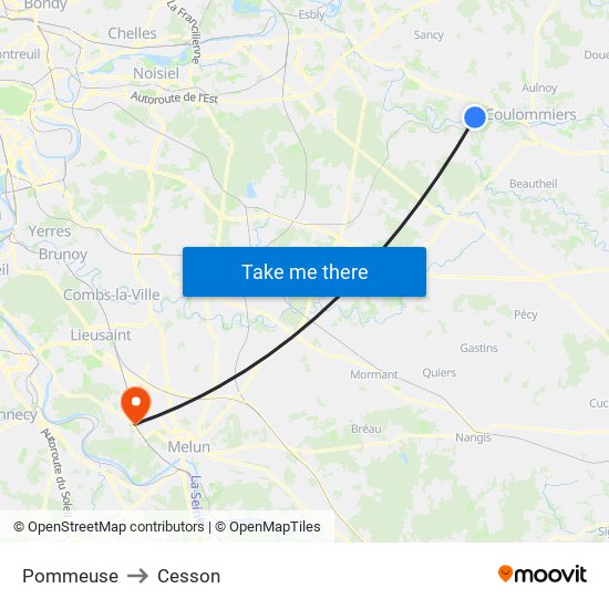 Pommeuse to Cesson map