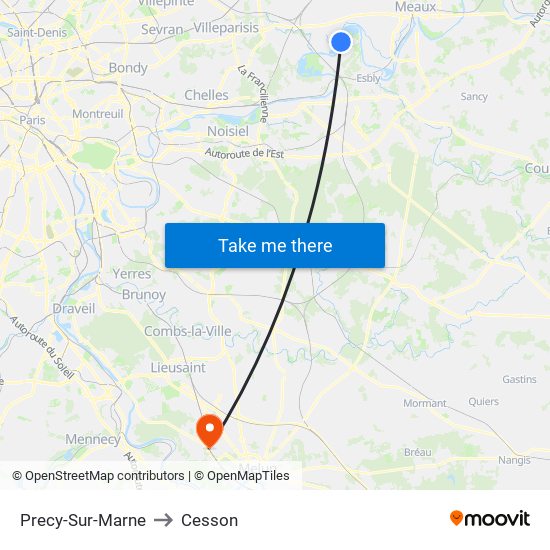 Precy-Sur-Marne to Cesson map