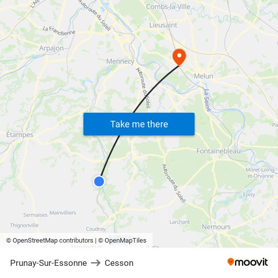 Prunay-Sur-Essonne to Cesson map