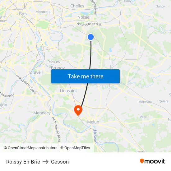 Roissy-En-Brie to Cesson map