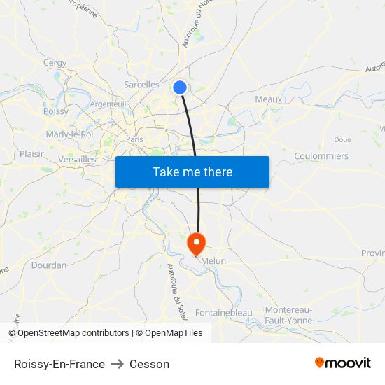 Roissy-En-France to Cesson map