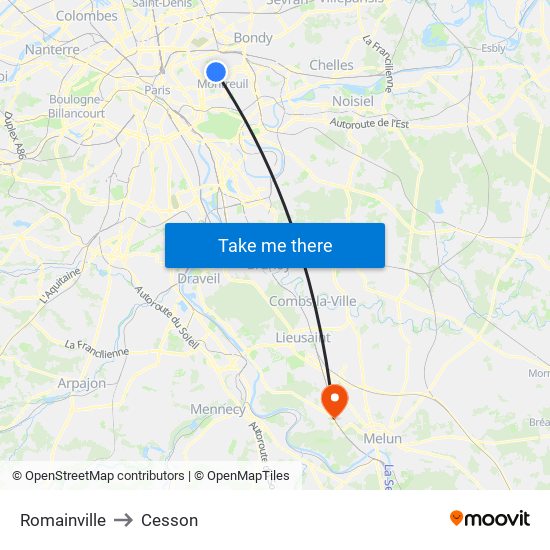 Romainville to Cesson map