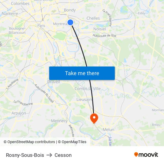 Rosny-Sous-Bois to Cesson map