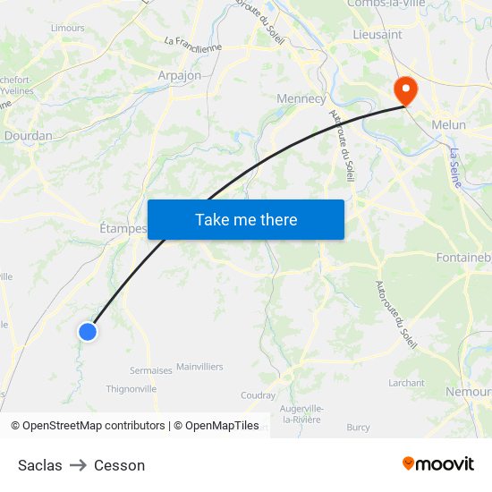 Saclas to Cesson map