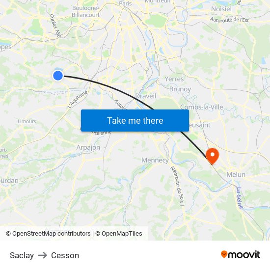 Saclay to Cesson map