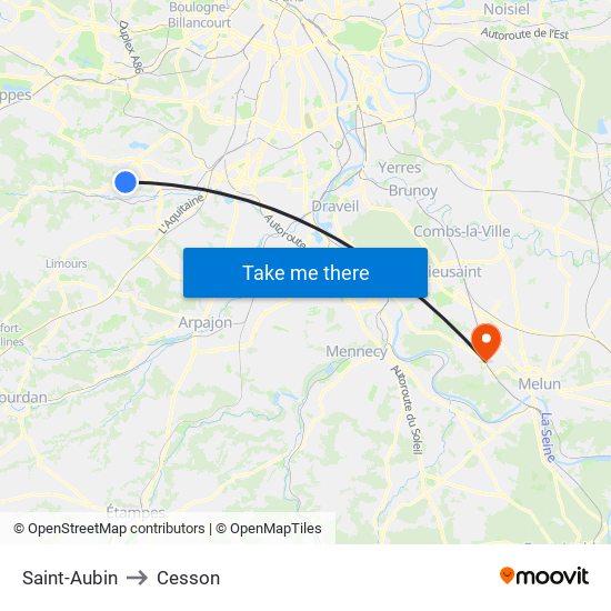 Saint-Aubin to Cesson map