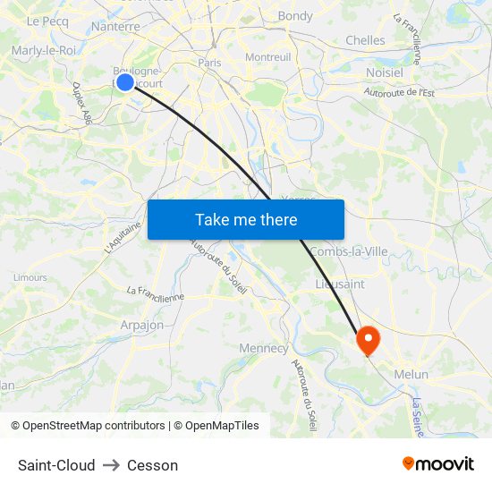 Saint-Cloud to Cesson map