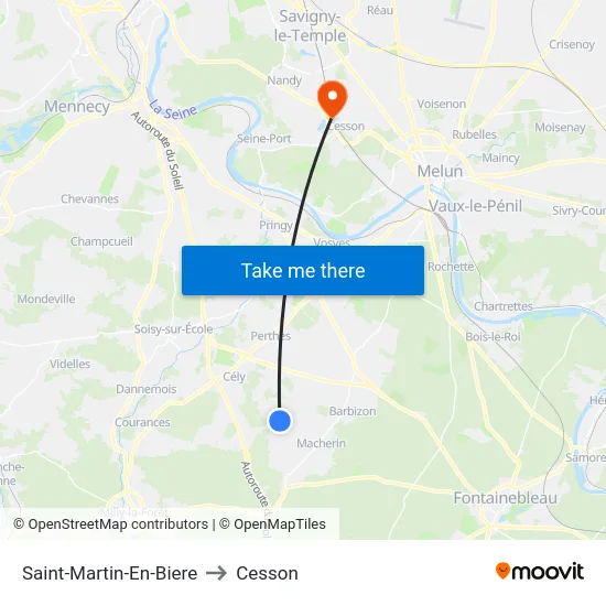 Saint-Martin-En-Biere to Cesson map