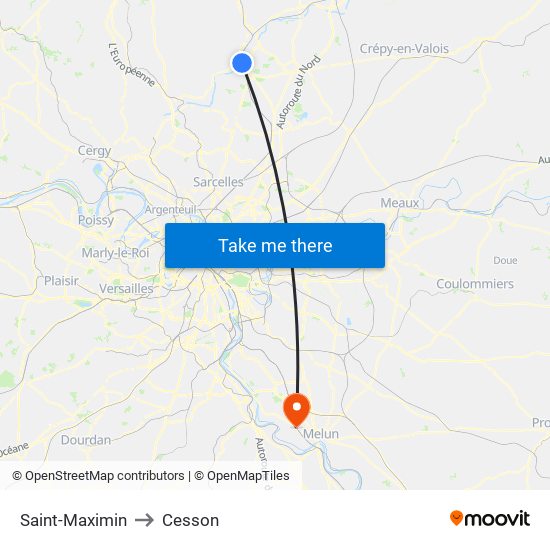 Saint-Maximin to Cesson map