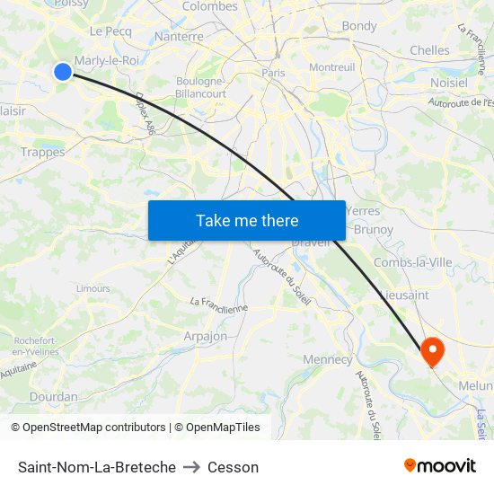 Saint-Nom-La-Breteche to Cesson map