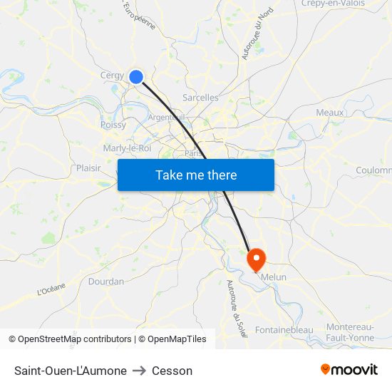 Saint-Ouen-L'Aumone to Cesson map