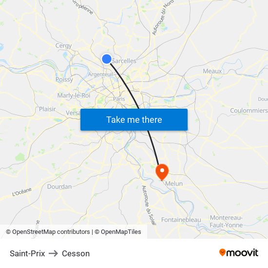Saint-Prix to Cesson map