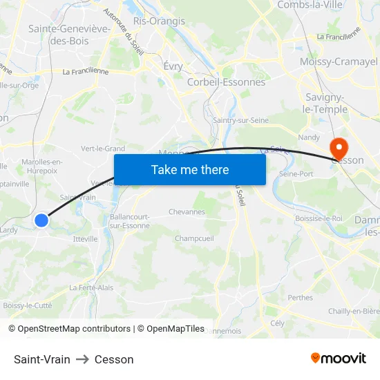 Saint-Vrain to Cesson map