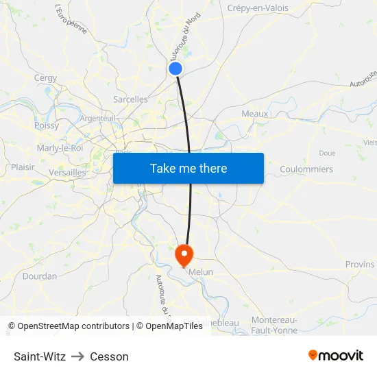 Saint-Witz to Cesson map