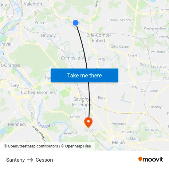 Santeny to Cesson map