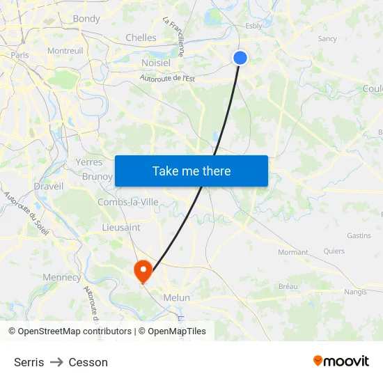Serris to Cesson map