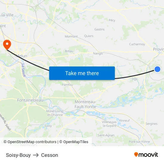 Soisy-Bouy to Cesson map